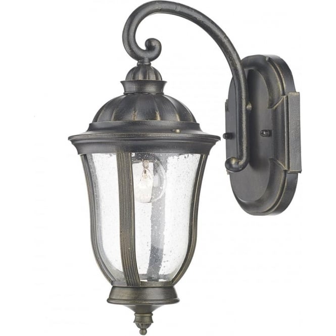 JOHNSON traditional garden wall lantern in black with gold patina