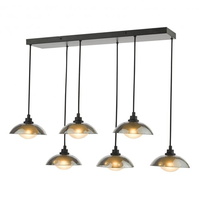 Kadience 6 Light Satin Black Bar Pendant with Smoked Glass Shades