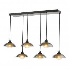 modern black pendant bar light with 6 pendants with smoked black shades