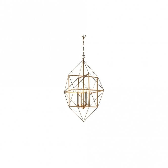 KALEIDOSCOPE Large Geometric Angular Framed Multi Pendant Light | Antique Gold