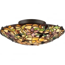 KAMI flush fitting Tiffany glass light for low ceilings