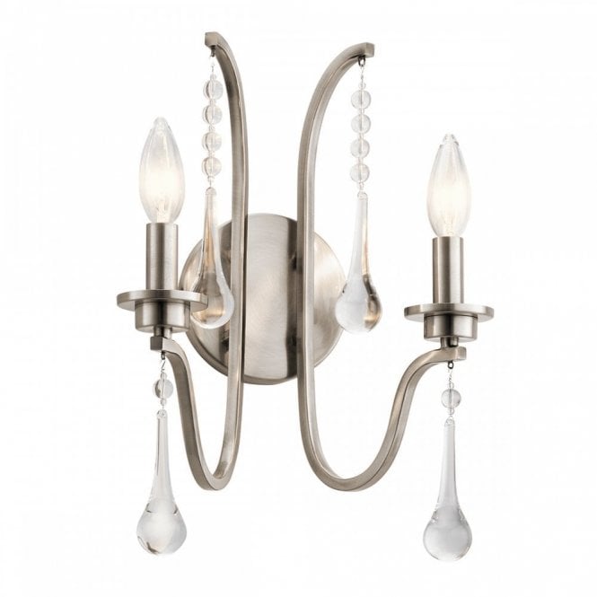 KARLEE 2 Light Wall Light | Class Pewter | Crystal Droplets