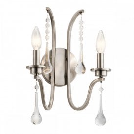 KARLEE 2 Light Wall Light | Class Pewter | Crystal Droplets
