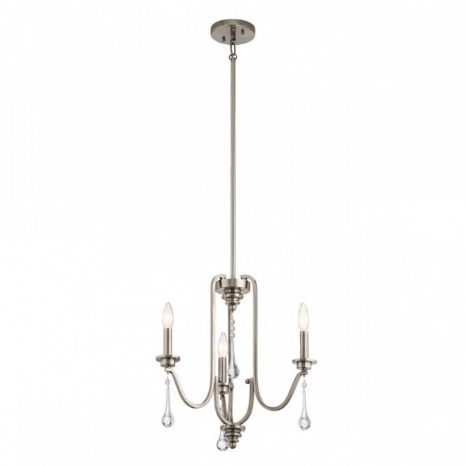 KARLEE 3 Light Chandelier | Classic Pewter | Crystal Droplets