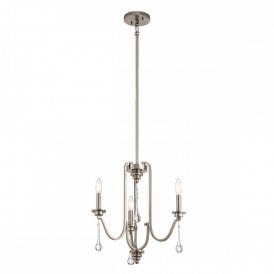 KARLEE 3 Light Chandelier | Classic Pewter | Crystal Droplets
