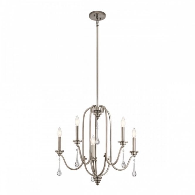 KARLEE 5 Light Chandelier | Classic Pewter | Crystal Droplets