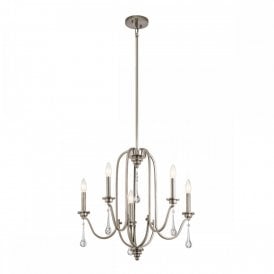 KARLEE 5 Light Chandelier | Classic Pewter | Crystal Droplets