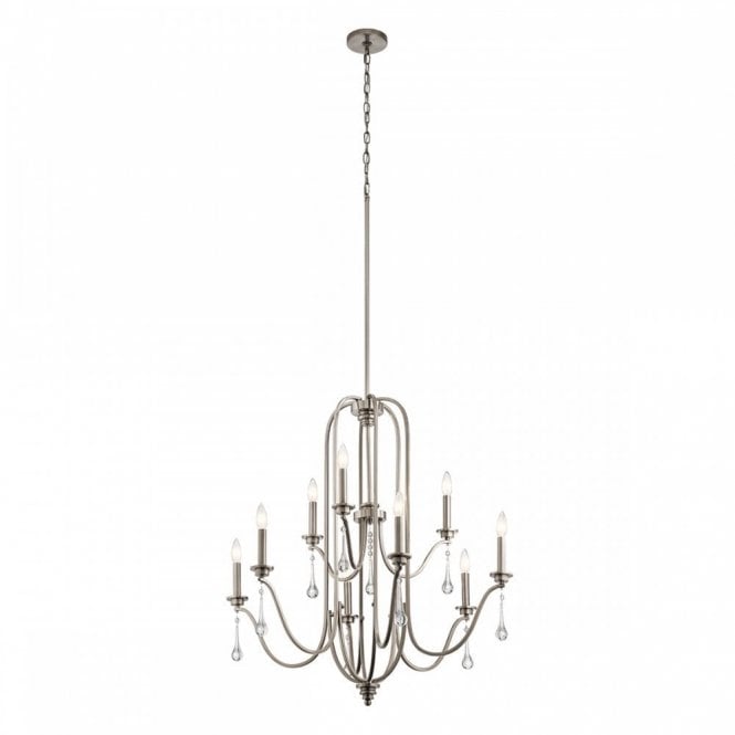 KARLEE 9 Light Chandelier | Classic Pewter | Crystal Droplets