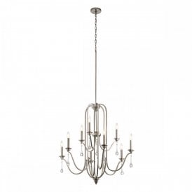 KARLEE 9 Light Chandelier | Classic Pewter | Crystal Droplets