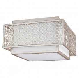 KENNEY geometric Art Deco flush fitting low ceiling light with white inner linen shade