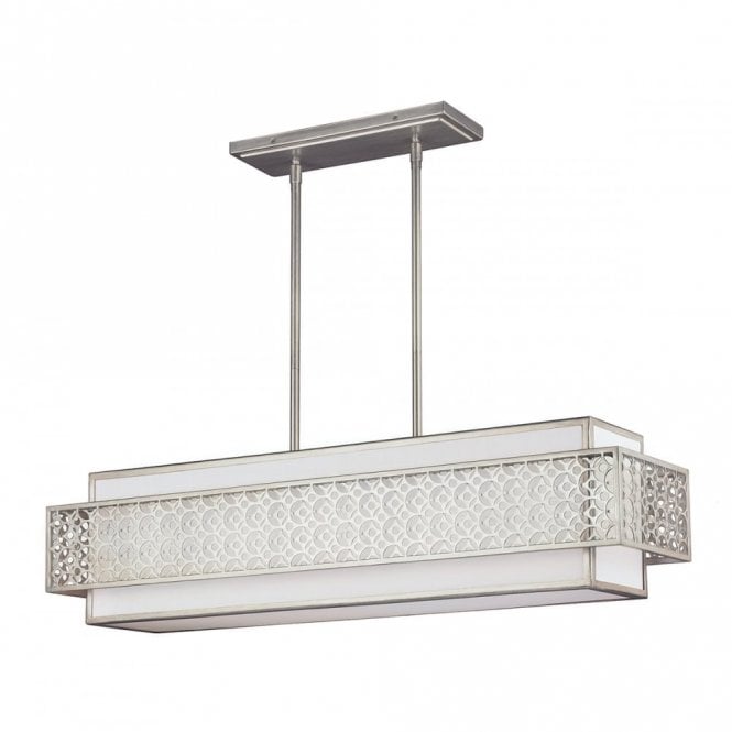 KENNEY geometric Art Deco long rectangular island pendant light with white inner linen shade