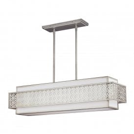 KENNEY geometric Art Deco long rectangular island pendant light with white inner linen shade