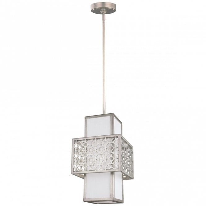 KENNEY geometric Art Deco mini silver ceiling pendant white inner linen shade