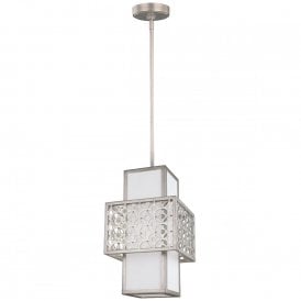 KENNEY geometric Art Deco mini silver ceiling pendant white inner linen shade