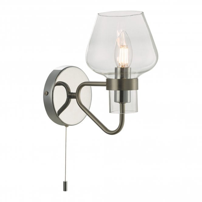 KETA satin chrome wall light with clear glass shade