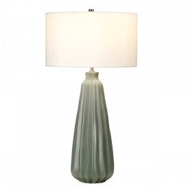 KEW tall sage green ceramic table lamp complete with white faux silk shade