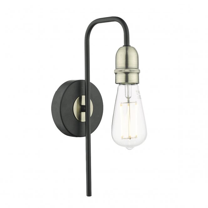 KIEFER industrial bare bulb black and antique brass single wall light