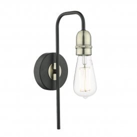 Industrial Bare Bulb Black And Antique Brass Single Wall Light