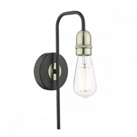 KIEFER industrial bare bulb black and antique brass single wall light