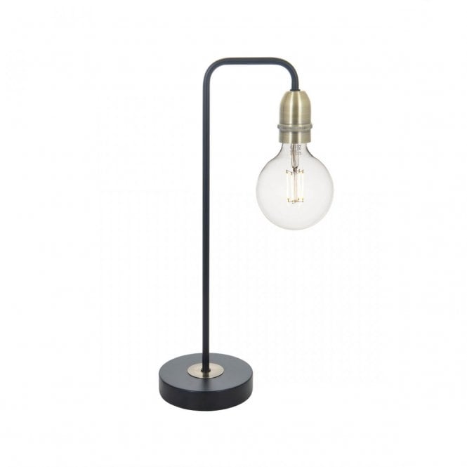 KIEFER industrial bare bulb table lamp in black and antique brass