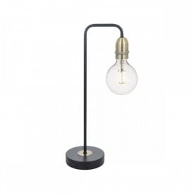 KIEFER industrial bare bulb table lamp in black and antique brass
