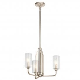 Polished Nickel 3 arm with glass shade 