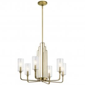 Brushed Brass 6 arm chandelier 