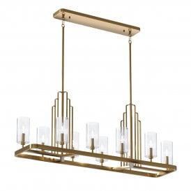 Brushed Brass 10 light chandelier with glass shades 