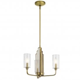 Brass and glass 3 light chandelier