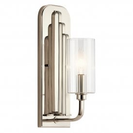 polished nickel wall light with glass shade