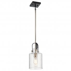 Polished nickel single pendant with seeded glass