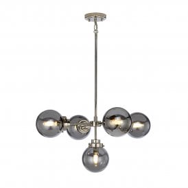 KULA 5 light modern nickel chandelier with mirror glass globe shades