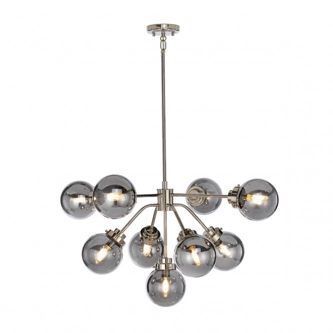KULA 9 light modern nickel chandelier with mirror glass globe shades