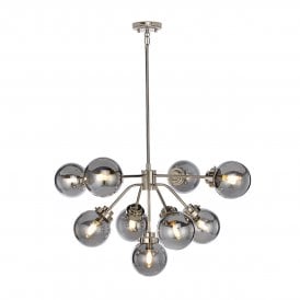 KULA 9 light modern nickel chandelier with mirror glass globe shades