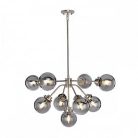 KULA 9 light modern nickel chandelier with mirror glass globe shades
