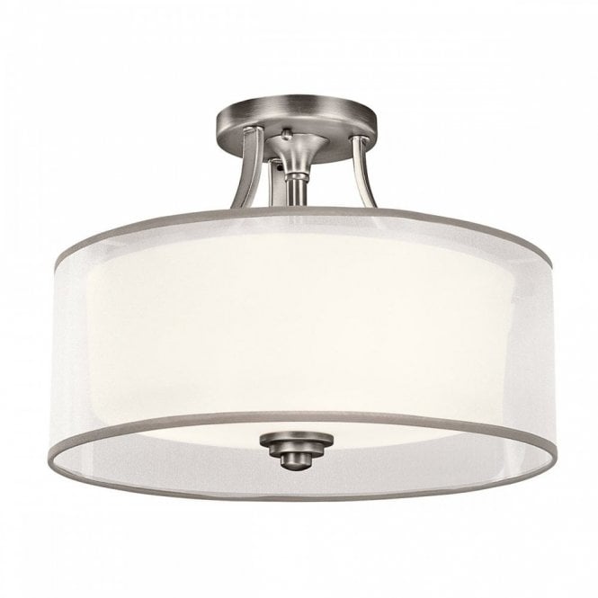 LACEY 3 light semi-flush fitting antique pewter ceiling light with drum shade