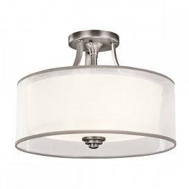 LACEY 3 light semi-flush fitting antique pewter ceiling light with drum shade