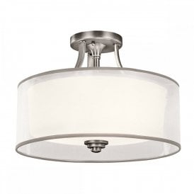 LACEY 3 light semi-flush fitting antique pewter ceiling light with drum shade