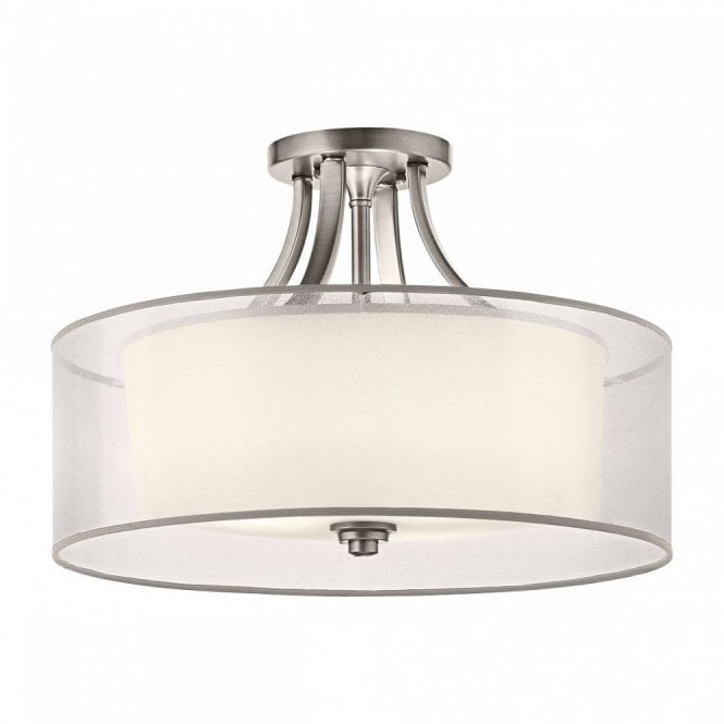 LACEY 4 light semi-flush fitting antique pewter ceiling light with drum shade
