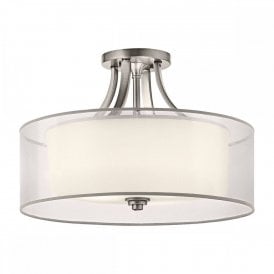 LACEY 4 light semi-flush fitting antique pewter ceiling light with drum shade