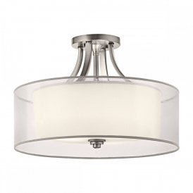 LACEY 4 light semi-flush fitting antique pewter ceiling light with drum shade