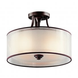 LACEY traditional semi-flush fitting bronze ceiling light with drum shade