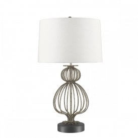 LAFITTE open frame distressed silver table lamp with white linen shade