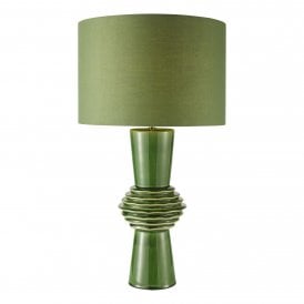 Green ceramic table lamp with green cotton drum shade