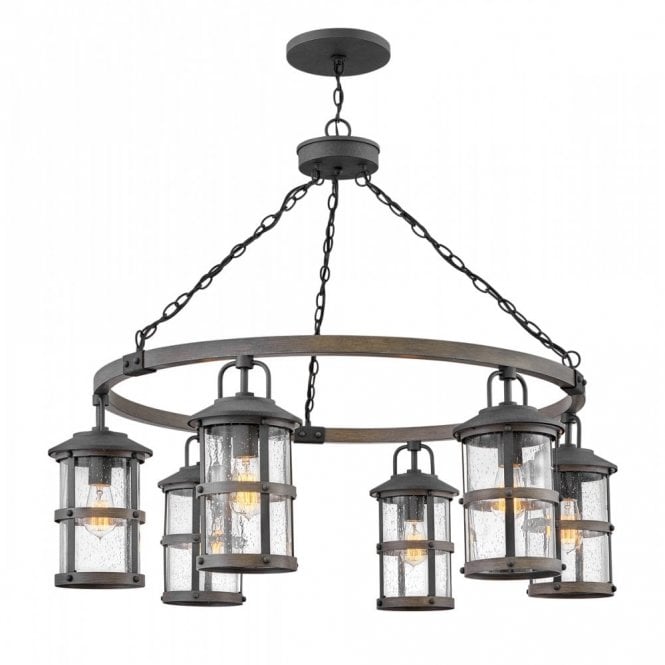 LAKEHOUSE Aged Zinc and Seeded Glass Outdoor Chandelier