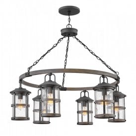LAKEHOUSE Aged Zinc and Seeded Glass Outdoor Chandelier