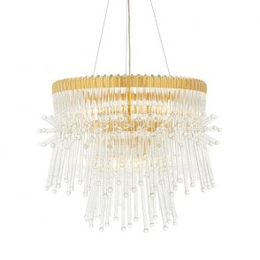 LANCE Xl Gold Plated Chandelier With Glass Rods