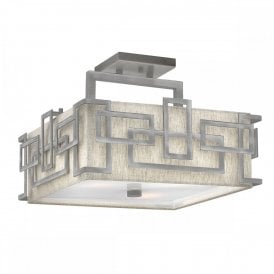 LANZA semi-flush Art Deco square low ceiling light - antique nickel