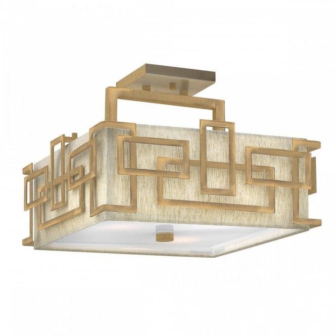 LANZA semi-flush Art Deco square low ceiling light - brushed bronze