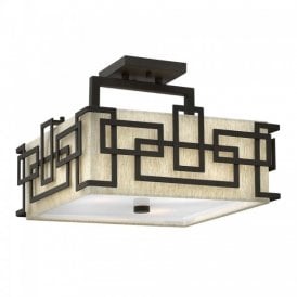 LANZA semi-flush Art Deco square low ceiling light - dark bronze
